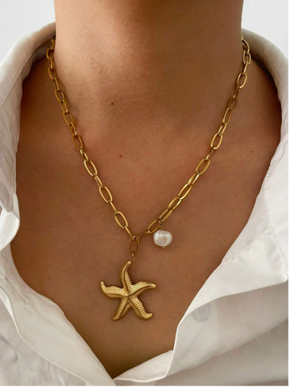 Luxury Starfish Shell Pendant Necklace with 18K Gold Plating