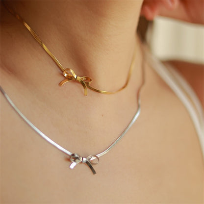 Chic Bow Knot Necklace with 18K Gold Plating