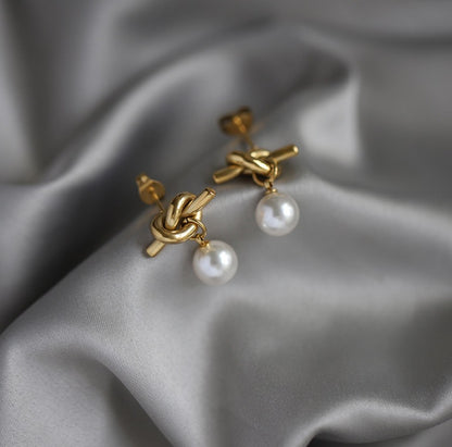 18K Gold Plated Drop Earrings with Artificial Pearls