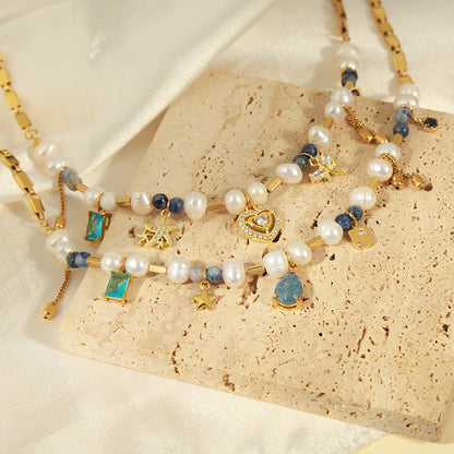 Ocean-Inspired Layered Necklace: Starfish, Shell, and Hippocampus Motifs