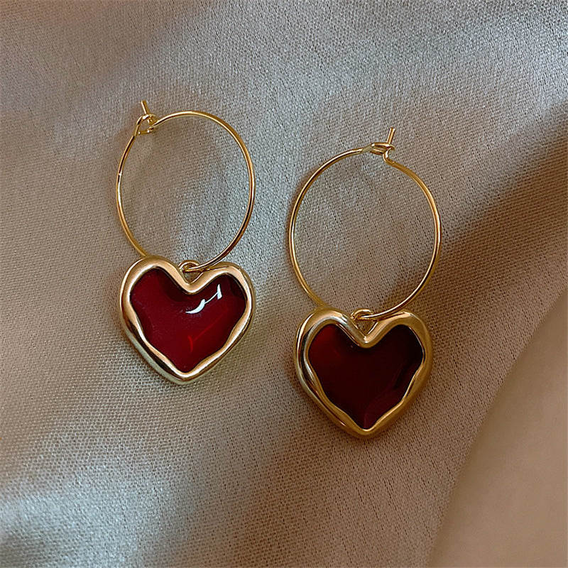 Korean Fashion Wine Red Love Earrings