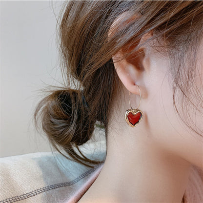 Korean Fashion Wine Red Love Earrings