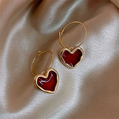 Korean Fashion Wine Red Love Earrings