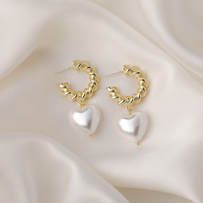 Stylish Heart Plated Alloy Hoop Earrings with Minimalist Design