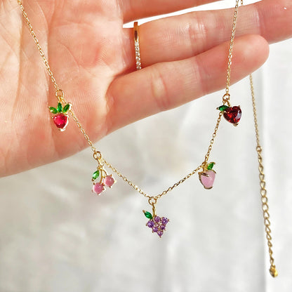 Stylish 18K Gold-Plated Necklace: Fruit Design with Zircon