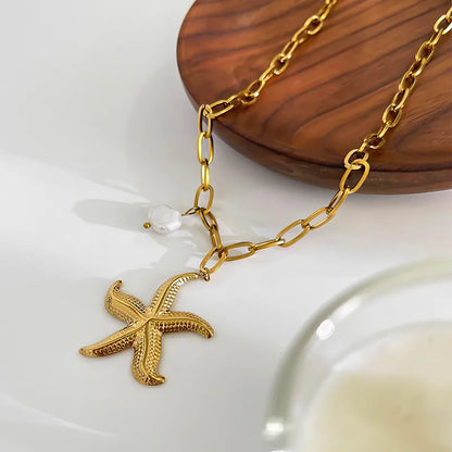 Luxury Starfish Shell Pendant Necklace with 18K Gold Plating