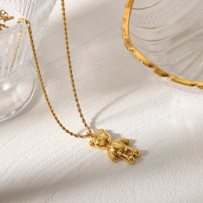 Cute Little Bear Design Necklace in Gold-Plated Stainless Steel